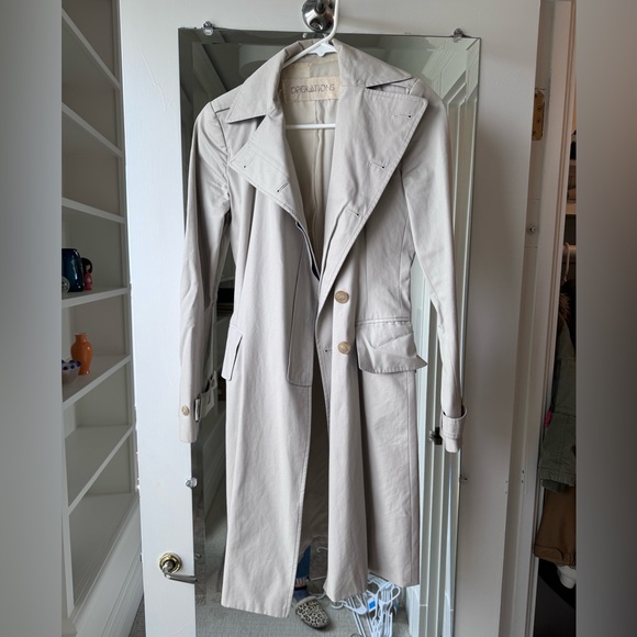 Khaki trench coat with cobalt blue trim, size XS - Picture 1 of 3